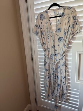 H&M White Shirt with Blue Botanical Print